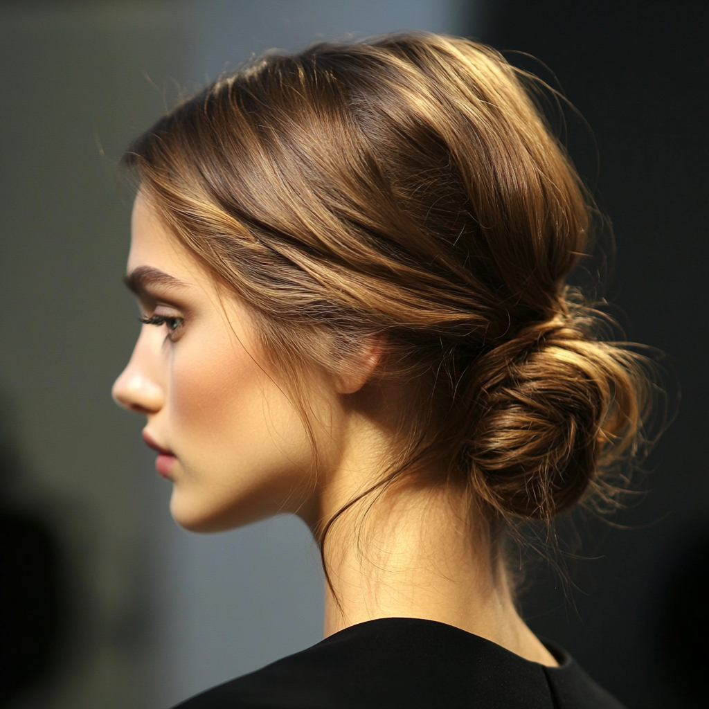 Hairstyles For Thin Hair Up Textured Low Bun with Wraparound(1)