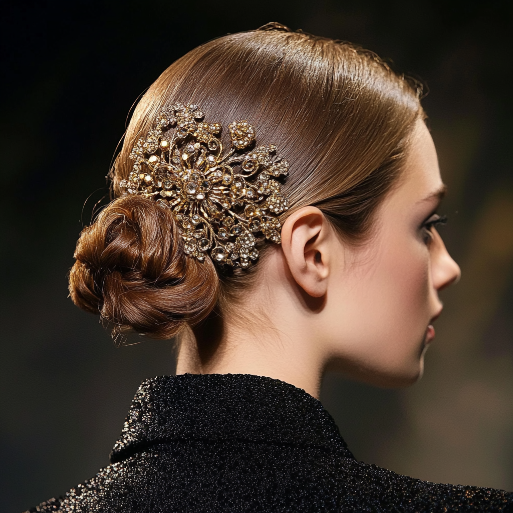 Low Bun With An Embellished Hairclip
