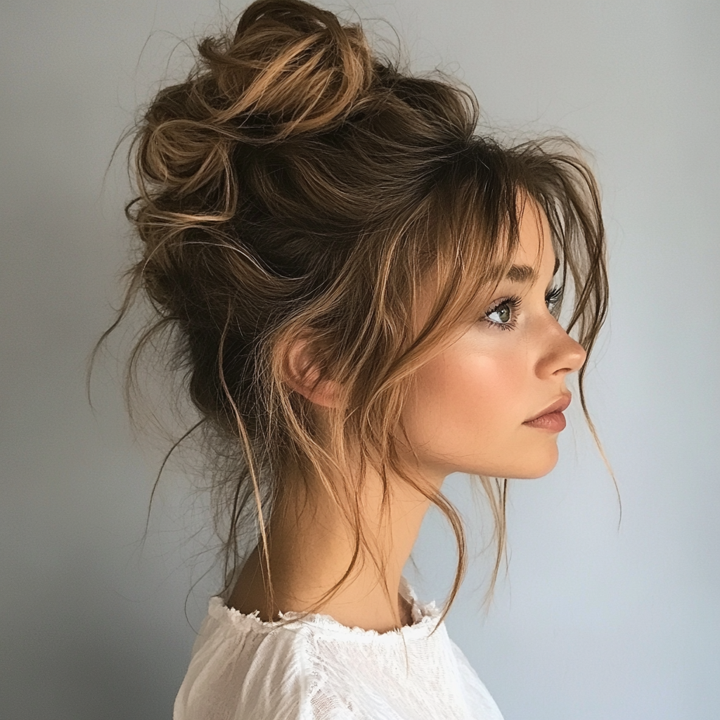 Messy High Bun with Root Volume An Effortless Updo for Fine Hair
