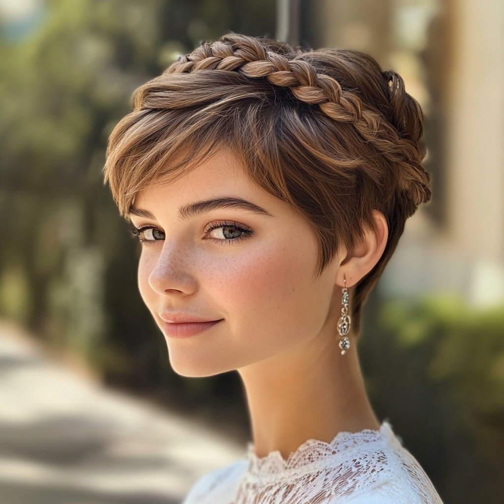 Pixie Prom Hairstyles with a Braided Crown for Short Hair